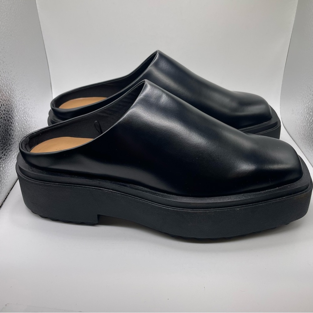 H&M Women's Faux Leather Square Toe Slip On Chunky Platform Mules 9.5